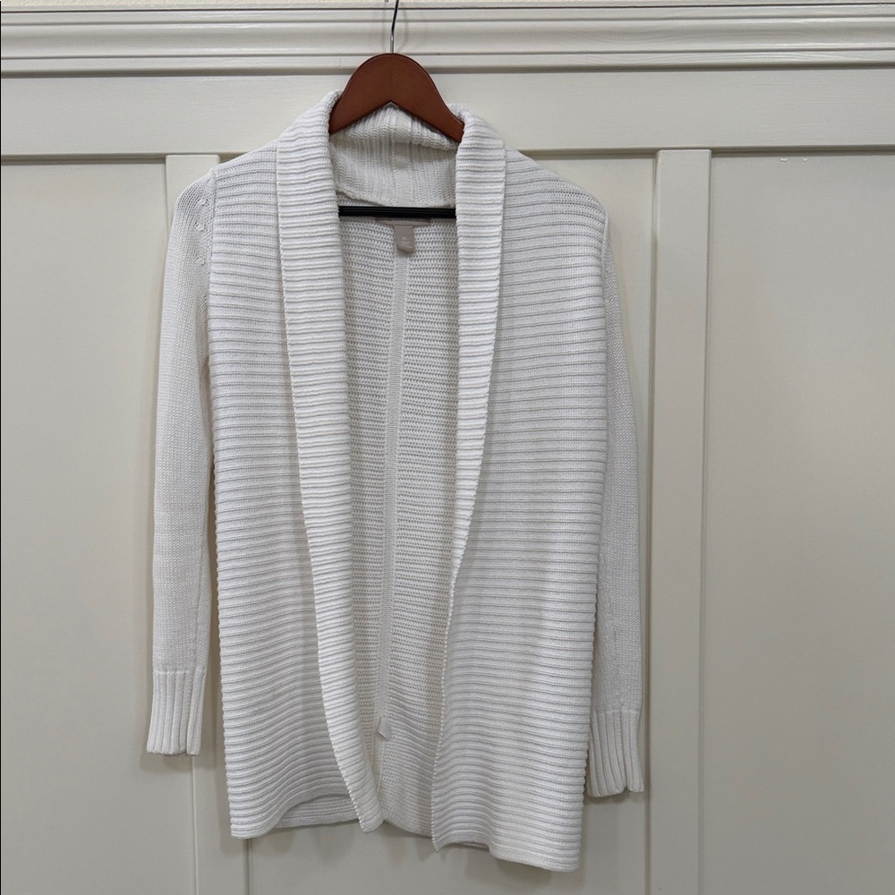 Banana Republic White Open-Front Ribbed Shawl Collar Sweater Cardigan